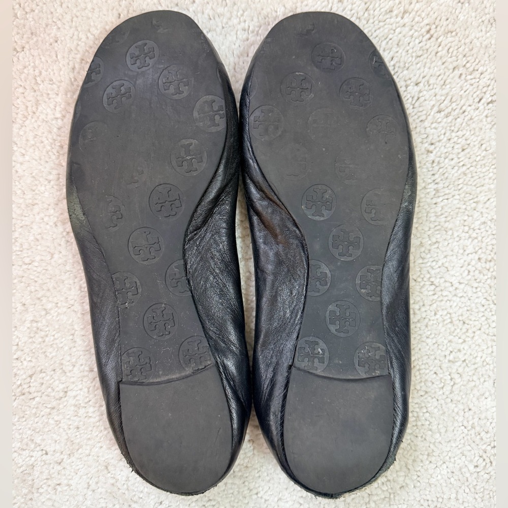 Tory Burch Black Flats with Gold Emblem - Picture 8 of 11